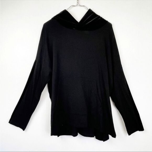 Eileen Fisher Black Tencel Terry Velvet Track Pants & Trim Hoodie set 2 pc Large - Picture 10 of 14